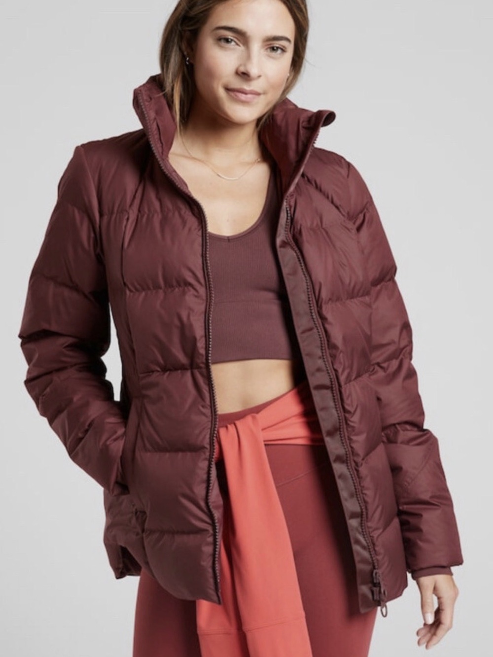 Athleta downtown puffer jacket, decadent chocolate, size L